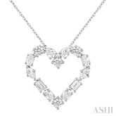 1 ctw Heart Shape Mixed Diamond Cut Fashion Pendant With Chain in 14K White Gold